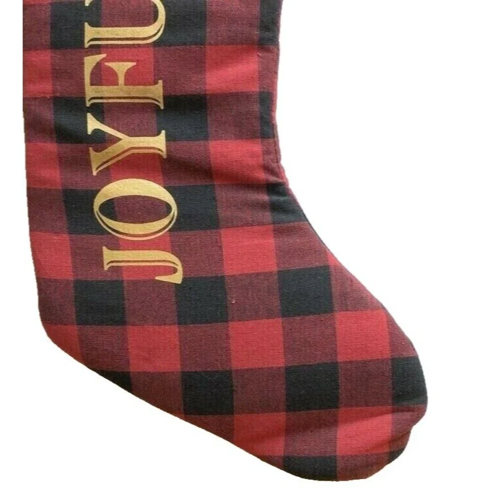 Christmas Stocking Red Black Buffalo Plaid Check Joyful Gold 20